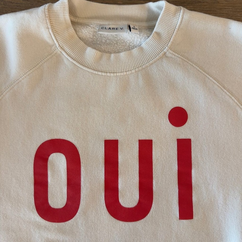 Clare V. oui Sweatshirt Women's Sml Cream Red Graphic Crewneck Pullover Cotton - Picture 5 of 16